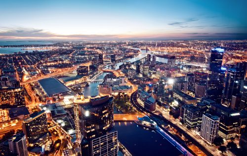 A view of Melbourne from above at Twilight